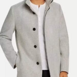 Theory Gray Trench Coat with Stand-Up Collar S